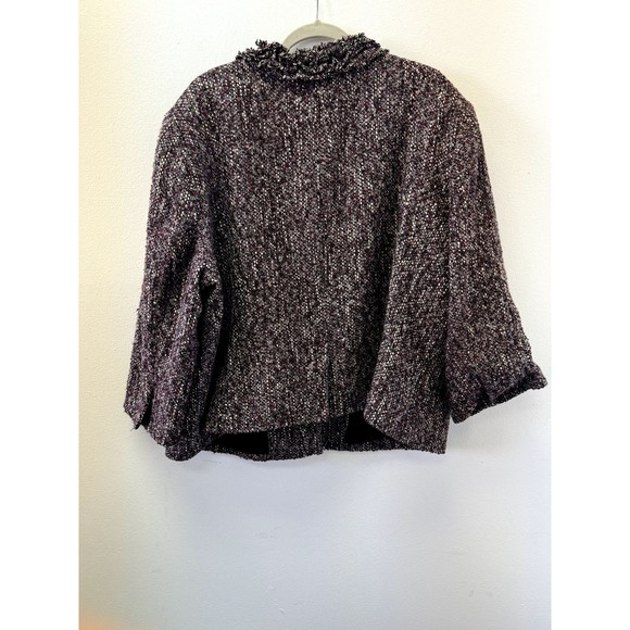 Talbots Woman Lined Tweed Jacket Blazer V Neck Snap Button Wine Size 24W - Picture 2 of 10